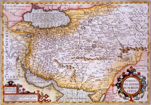 Mapa da Pérsia, 1638 (gravura colorida à mão)